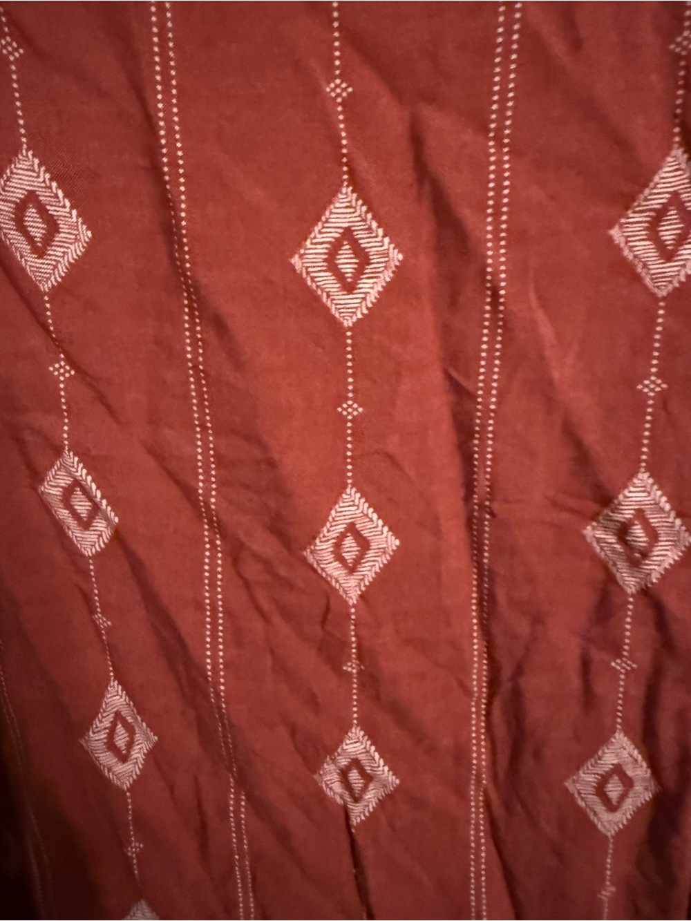 Boho Diamond-Print Rust Tunic with Floral Tie Sleeves - Picture 6 of 6